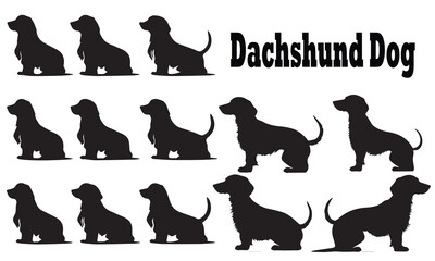 A set of silhouette Dachshund Dog vector collection. 