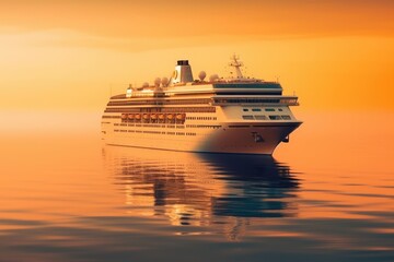 Fototapeta na wymiar large_cruise_ship_at_sunset_in_the_ocean