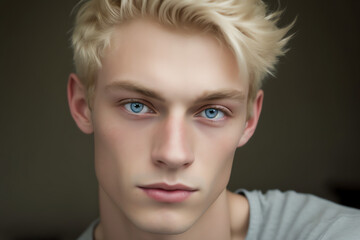 Portrait of a blond male with blue eyes - Generative AI