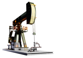 Oil pump. Tower for field of energy resources. Mining petroleum. Oil pump isolated on white. Equipment for production petroleum. Technologies for energy industry. Search for crude oil. 3d image