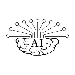 An artificial intelligence icon black flat is a sleek and stylish graphic design element that represents the concept of artificial intelligence or AI. The icon depicts a human head silhouette