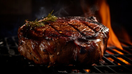 Fire Charcoal grilled Ribeye Steak image generated by Creative AI