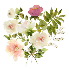 Rose flower watercolor bouquet - 609677751
