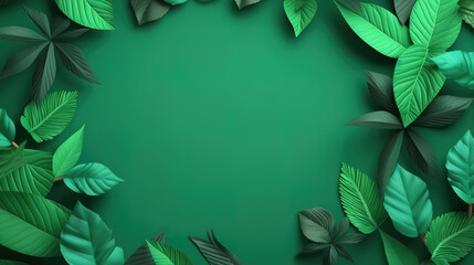 green leaves frame on , background, Bright color. Generative Ai