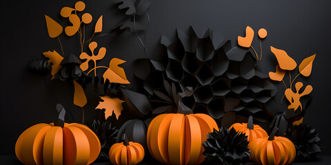 Naklejka na ściany i meble Halloween decor in paper cut style. Generated AI Generative AI