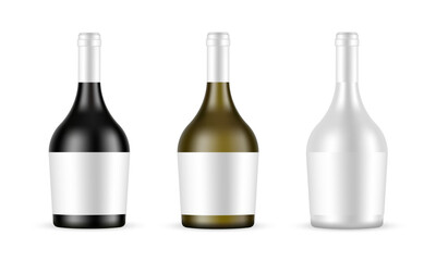 Wine or Champagne Bottle Mockup, Isolated on White Background. Vector Illustration