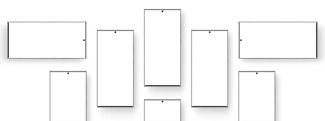 Frameless Smartphones With Blank Screens, Mockup for Mobile App Design, Isolated on White Background. Vector Illustration