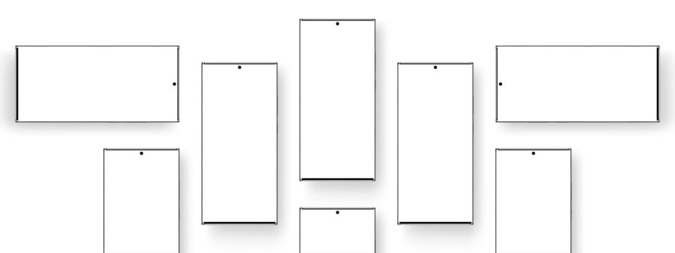 Frameless Smartphones With Blank Screens, Mockup for Mobile App Design, Isolated on White Background. Vector Illustration