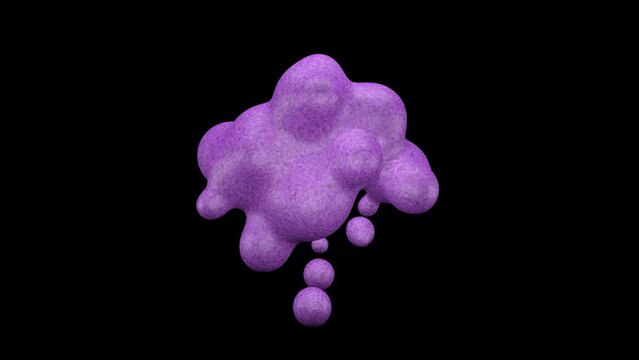 3D animation of purple abstract smooth liquid shape. 4k seamless loop 3D animation. Smooth animation of bubbles, metaball with inner glow. isolated on black background.