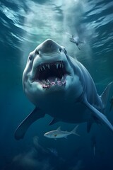 Obraz premium shark open-mouthed in the sea close-up 