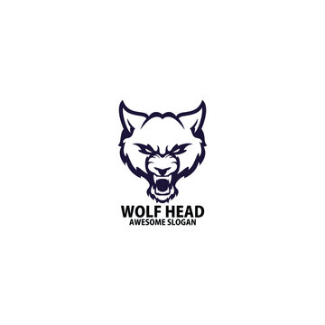 wolf head logo design line color