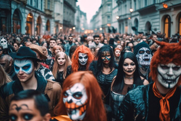 Group of people dressed up for Halloween created with Generative AI technology