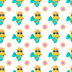 Fototapeta premium Seamless Pattern Abstract Elements Different Bee Insect Beetle With Flower Vector Design Style Background Illustration Texture For Prints Textiles, Clothing, Gift Wrap, Wallpaper, Pastel