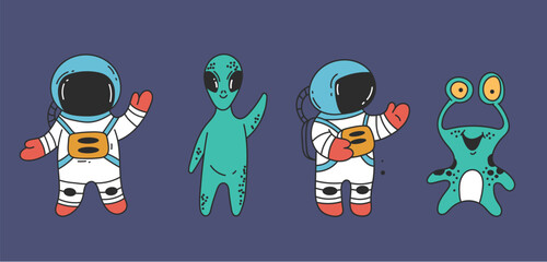 Astronaut cute spaceman space character isolated set. Vector design graphic illustration