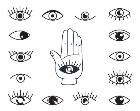 Eye greek hand doodle isolated set. Vector design graphic illustration
