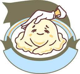 doodle picture of a humanized dumpling on a plate