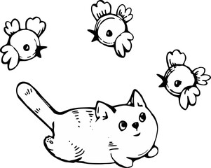 linear hand drawn cute cartoon animals