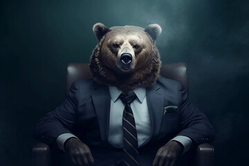 Portrait of a Bear dressed in a formal business suit, Boss Bear, created with generative AI