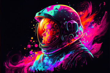 Vibrant color astronaut head illustration. Generative ai.