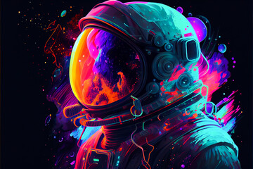 Obraz na płótnie Canvas Vibrant color astronaut head illustration. Generative ai.