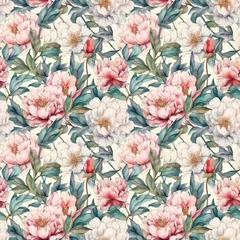 Kissenbezug Blush pink peony seamless pattern. Vintage flowers botanical background. Watercolor floral digital paper. Generative AI image. © Iryna