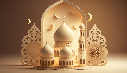 Eid Mubarak, Eid al-Fitr and Ramadan. Vector illustrations of a holiday, an evening mosque