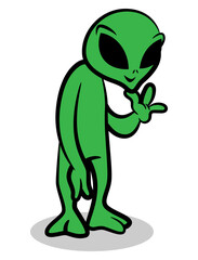 Funny Alien cartoon characters smile and greeting. We come with peace. Best for sticker, logo, and mascot with science-fiction themes for kids