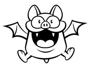 Little Vampire Bat cartoon characters laughing and flying. Best for outline, logo, and coloring book with halloween themes for kids