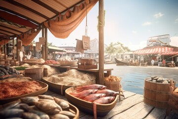 Obraz premium commercial realistic photo of outdoor Fish Market Generated AI