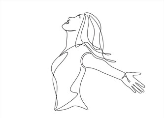 Continuous line art or One Line Drawing of a woman stretching arms is relaxing picture vector illustration © mitay20