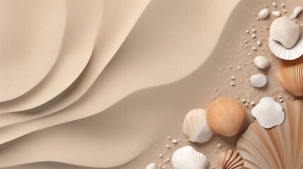 Summer Wallpaper with sand and Starfishes and Oyster cells , Golden, white pink Sand. Ideal fro product placement or Background.