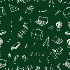 Seamless pattern of doodle school badges.School education. Let's go back to school doodle drawing. Vector