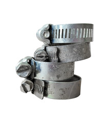 old and rusty metal pipe clamps on white background