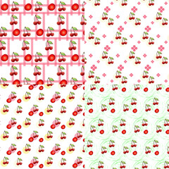 set of different cherry patterns seamless
