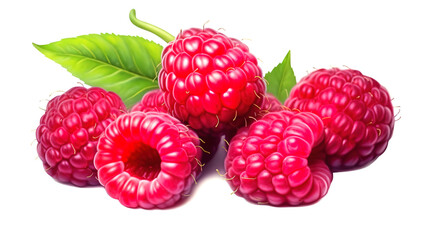 Red sweet raspberries isolated on white. Generative Ai