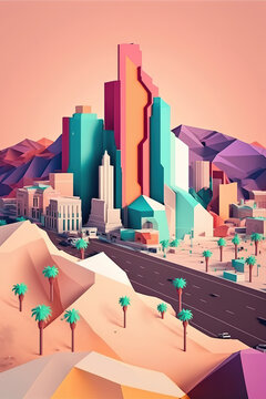 Ai generated illustration modern art poster low poly of las vagas
