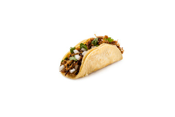 Mexican Style Carnitas Taco on white background - 609686783