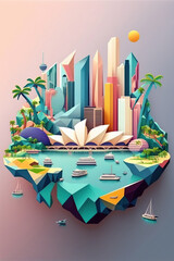 Ai generated illustration modern art poster low poly of Singapore - obrazy, fototapety, plakaty