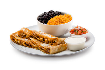 Chicken Quesadilla with Rice and Beans