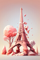 Ai generated illustration low poly eiffel tower and surrounding
