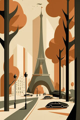 Ai generated illustration modern art poster of eiffel tower and surrounding
