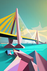 Ai generated illustration modern art poster low poly of penang bridge