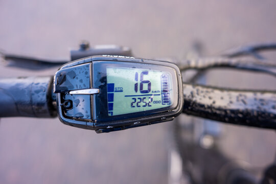 Gothenburg, Sweden - november 13 2022: Speedometer and control box of an electric bike.