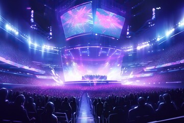 Major esports event, playing in offline gaming tournament on stadium. Generative AI