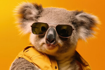 Koala relaxing in the eucalyptus tree with cool sunglasses and stylish accessory. A unique and adorable Australian marsupial. AI generated. Generative AI