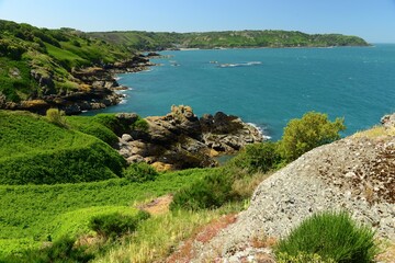 Boulay Bay, Jersey, U.K. Summer coastal landscape.