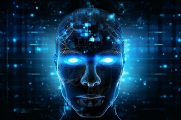 Brain Face Artificial intelligence. Technology web background. Virtual concept. Generative AI