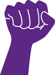 Conceptual and abstract feminist symbol or logo of an upraised hand in purple color isolated on white background.