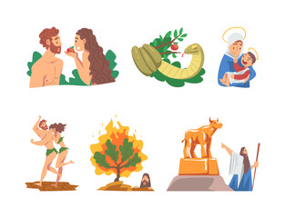 Bible Narrative and Biblical Story for Christian and Jewish Vector Illustration Set