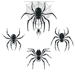 4 spider silhouettes on white background. Vector illustration